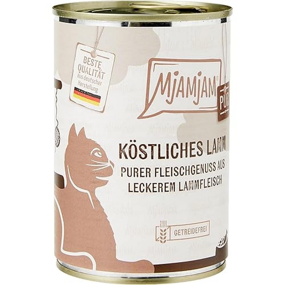 MjAMjAM - premium wet food for cats - pure meat enjoyment - delicious pure lamb, pack of 6 (6 x 400 g), grain-free with extra meat