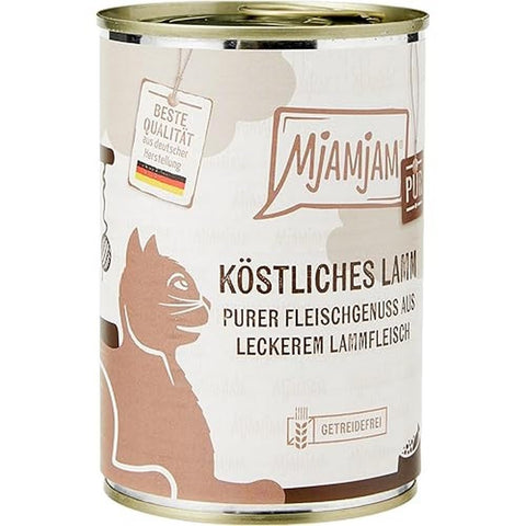 MjAMjAM - premium wet food for cats - pure meat enjoyment - delicious pure lamb, pack of 6 (6 x 400 g), grain-free with extra meat