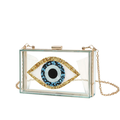 LETODE Clutch Purses for Women-Evil Eye Acrylic Clutch Glitter Purse Evening Bag Chain Shoulder Crossbody Handbags(Transparent light green)
