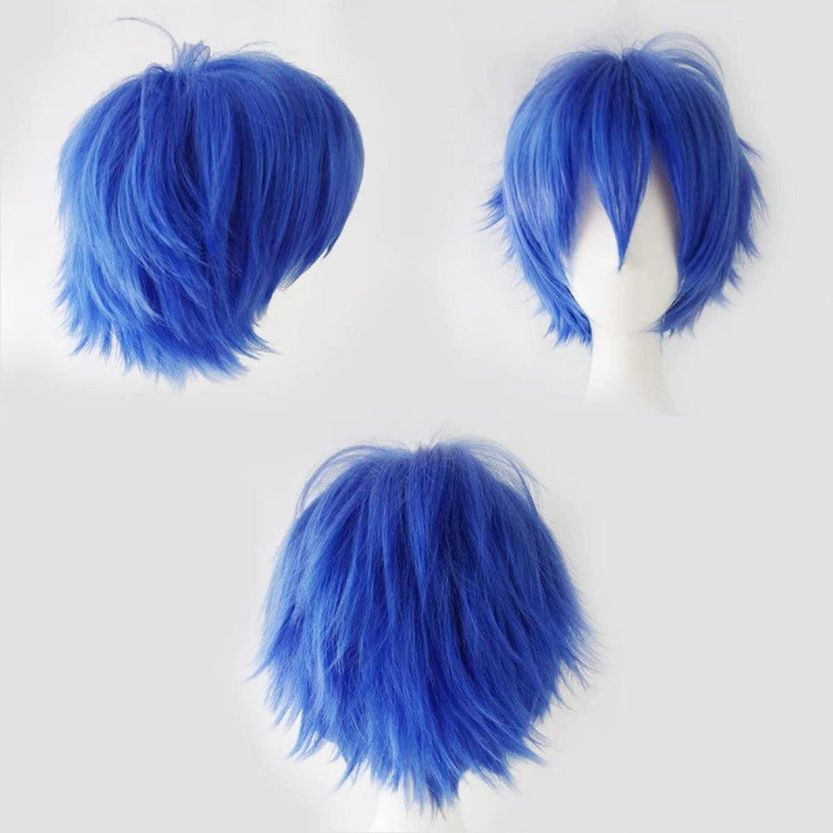 Cybelleza Anime Cosplay Wig Short Blue Wigs for Women/Men Synthetic Curly Straight Fancy Dress Wig Layered Fluffy Halloween Costume Party Wig with Free Cap, Dark Blue