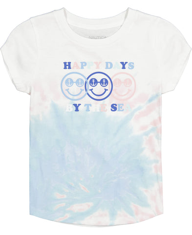Nautica Girls' Short Sleeve Legacy T-shirt With Fun Graphic Design, Cotton Tee With Tagless Interior, Tie-dye Happy, 3T