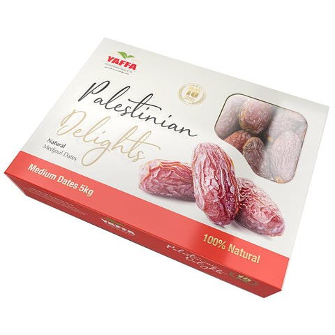 Palestinian Delights Delicious and Juicy Medium Medjool Dates (Box of 5Kg) - All Natural, No Added Sugar, Free from Additives, Sustainably Grown and Hand-Picked Palestinian Dates