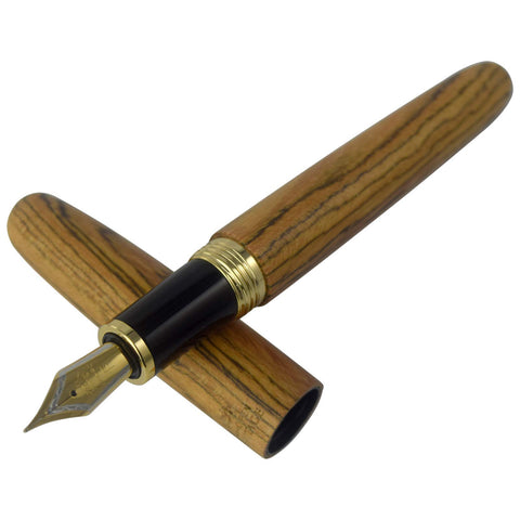 Jinhao Heritage 9056 Wooden Vintage Fountain Pen, Tigerwood Antique Natural Pens, Fine Nib With Refillable Ink Converter, Handcrafted Collection Gift Case Set