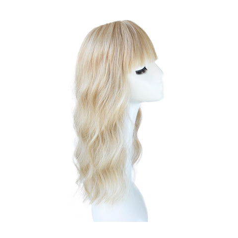 viviaBella Hair Topper With Bangs Loose Water Wave Hairpiece Clip in Synthetic Hair Topper Synthetic Hair Toupee for Women Girls (18inch, Mixed Blonde)