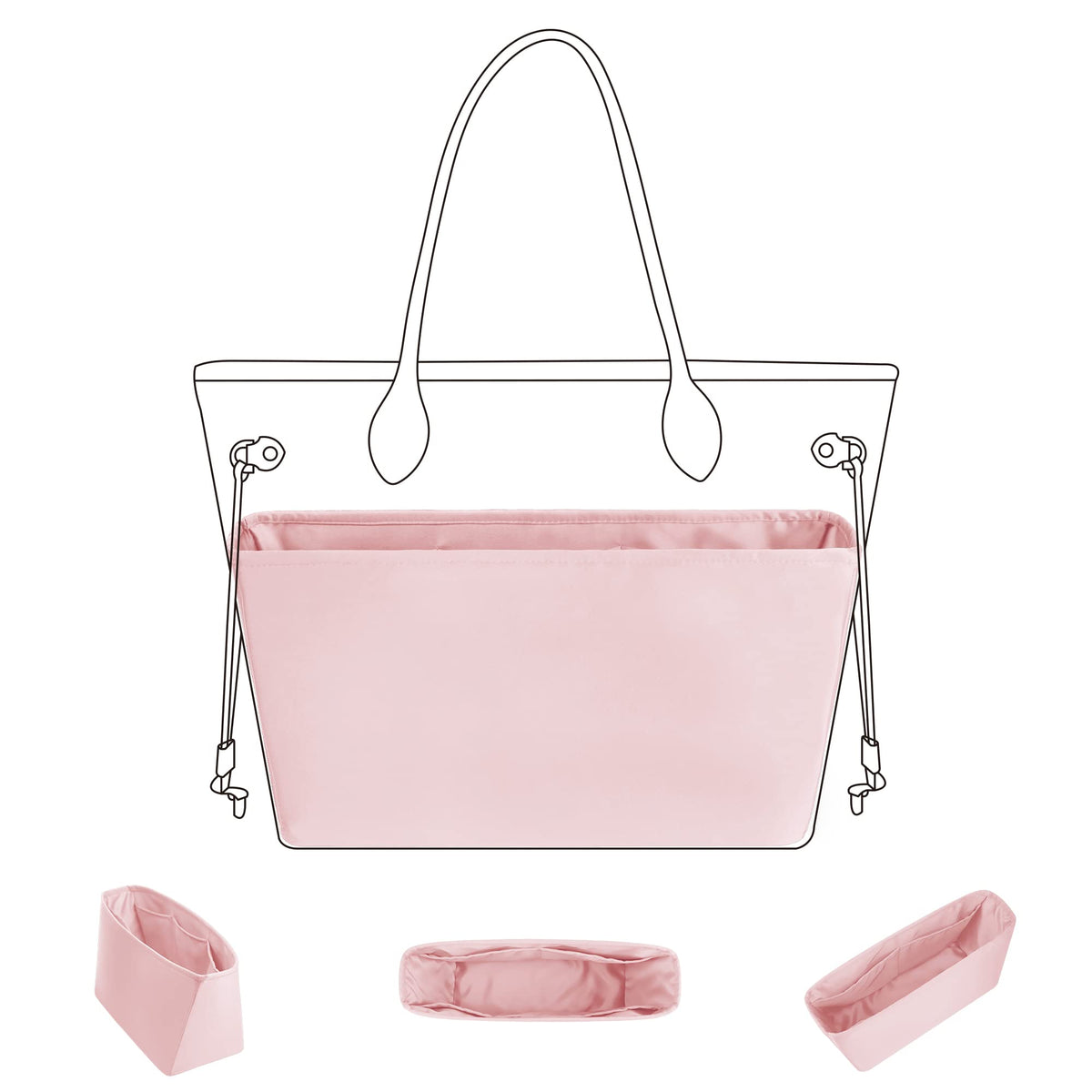 DGAZ Purse Organizer Insert Fits LV Neverfull Mini/PM/MM/GM Bags?Silk Bag Organizer?Luxury Handbag & Tote Shaper?MM, Pink?