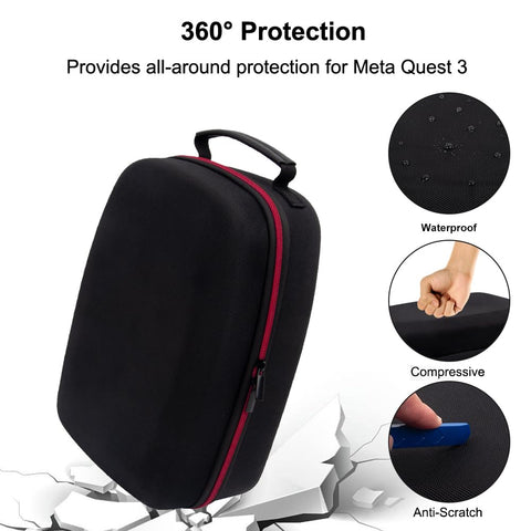 Hard Carrying Case for VR Quest 3 Headset, Carrying Bag Compatible with Quest 3 Touch Controllers Headstrap VR Accessories, Portable Protection Bag Hard Shell Large Space for Travel and Home Storage