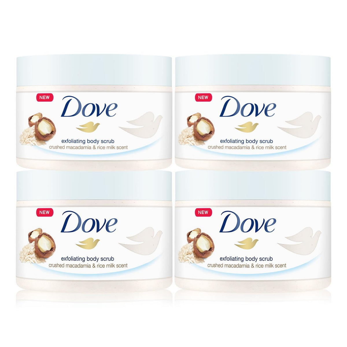 Dove Cream Shower Peeling Macadamia & Rice Milk, Pack of 4 (4 x 225 ml)