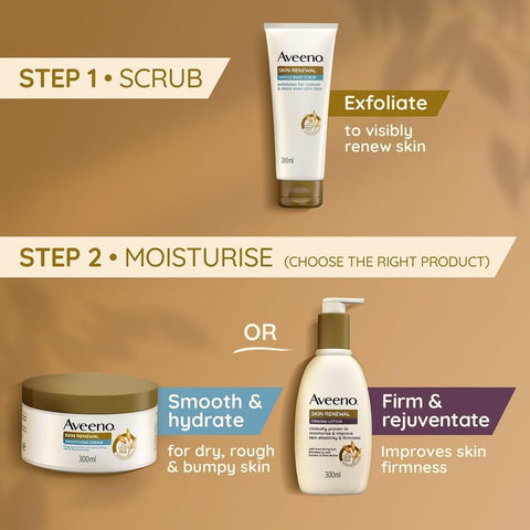 Aveeno Skin Renewal Firming Lotion (1x 300ml), Firming Body Lotion with Nourishing Prebiotic Oat, Shea Butter, 4% Naturally-Derived PHA and Blackberry Leaf Extract, Body Moisturiser Suitable for Dry, Unfirm and Uneven Sensitive Skin