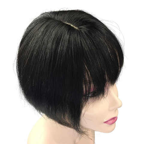 Invisible Human Hair Toppers For Women Clip In Toppers With 3D Air Bangs Fringe Straight Hair Bangs 10x11cm Middle Part PU Scalp Wiglets Hairpieces for Hair Volume (20cm, Black)