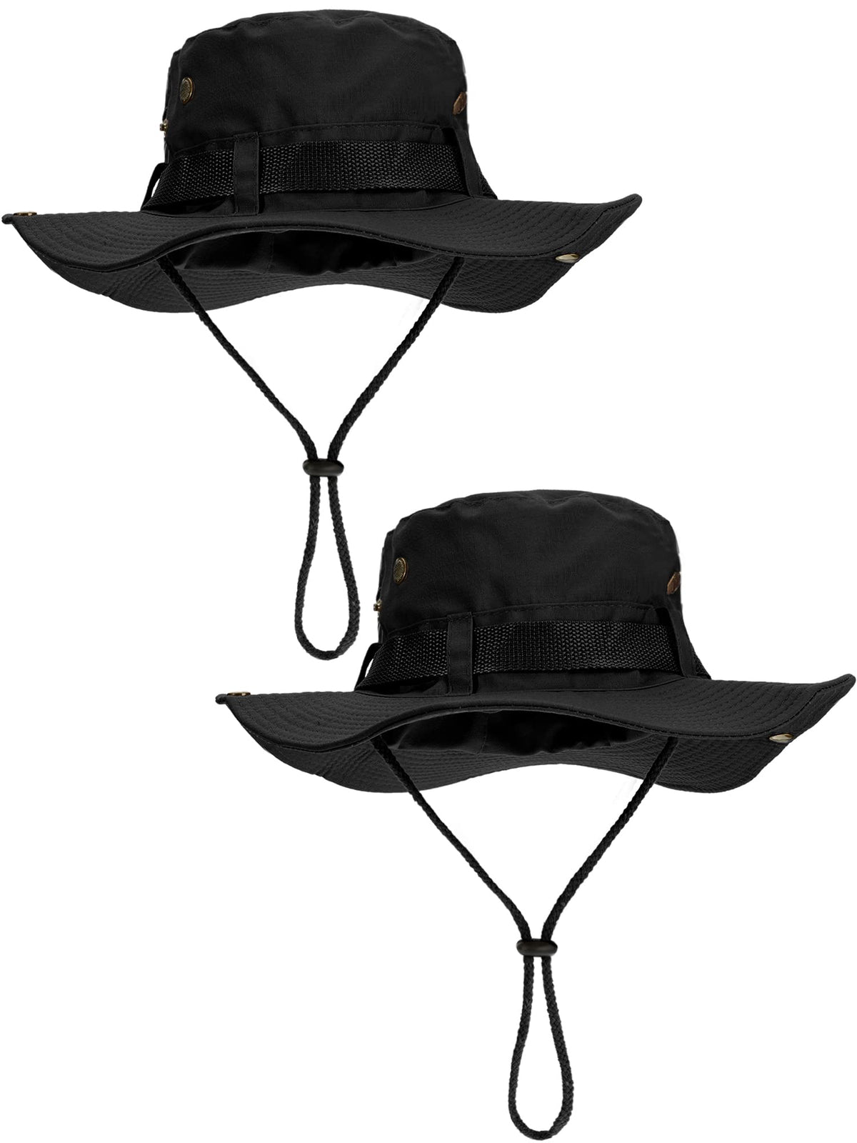 Boao 2 Pieces Safari Hat for Women Men Fishing Hat Halloween Costumes Wide Brim Ranger Hat Sun Bucket Hat for Outdoor Hiking(Black)