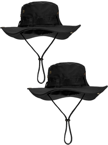 Boao 2 Pieces Safari Hat for Women Men Fishing Hat Halloween Costumes Wide Brim Ranger Hat Sun Bucket Hat for Outdoor Hiking(Black)