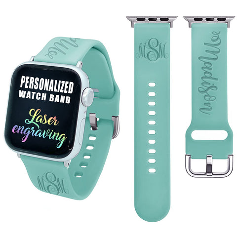 Custom Personalized Bands Compatible with Apple Watch 38mm 40mm 42mm 44mm, Name Monogram Laser Engraved Gift Soft Silicone Sport Loop Replacement Wrist Strap for iWatch Series SE/6/5/4/3/2/1