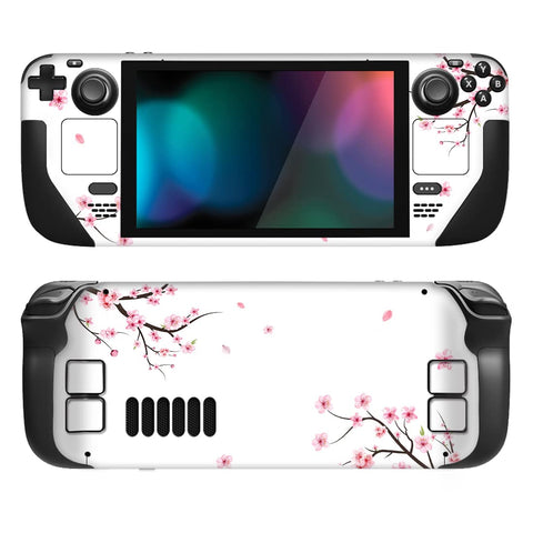 PlayVital Full Set Protective Skin Decal for Steam Deck LCD, Custom Stickers Vinyl Cover for Steam Deck OLED - Falling Cherry Blossom