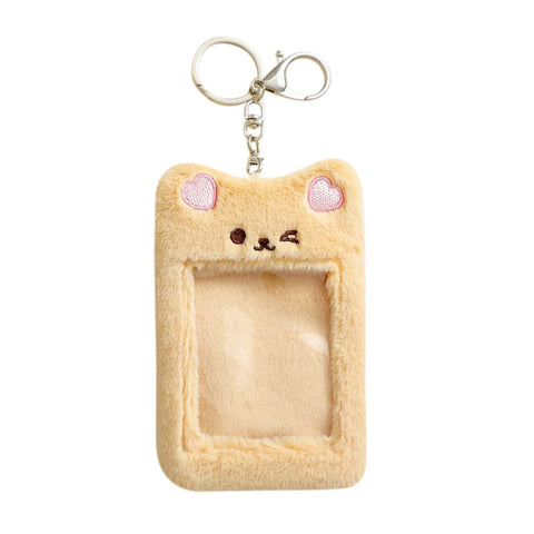 JUMISEE Cute Plush Kpop Photocard Holder with Keychain, Cartoon Bear Photo Sleeve ID Bank Credit Card Holder Protector
