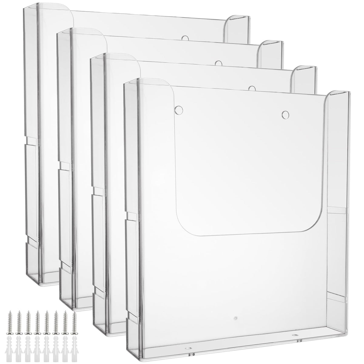 VIDETOL Pack of 4 Acrylic Wall Brochure Holders A4, 224 x 42 x 241 mm, Transparent Flyer Stand, Brochure Holder Wall with Screw Expansion Tube for Menu, Catalogues, Flyers