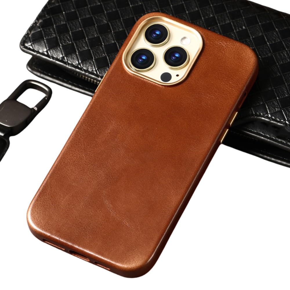 SAMEZA Leather Case for iPhone 14 13 Pro Max 14 Plus 14Pro Retro Wireless Charging Magnetic Back Cover,brown,For iPhone 14Pro Max