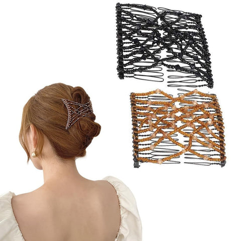 WKRTDY Magic Beaded Hair Combs, Beaded Hair Combs, Set of 2, Magic Hair Comb, Elastic Combs and Hair Clips for Women, Practical and Fashion Accessories