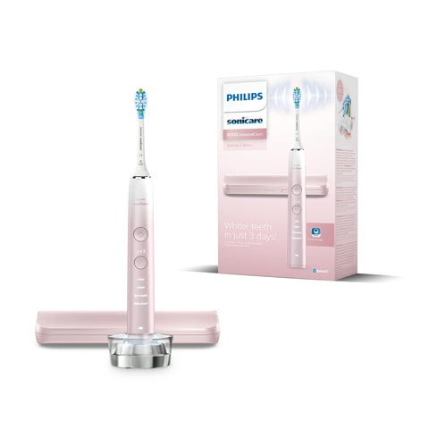 Philips Sonicare DiamondClean 9000 Series Electric Toothbrush - Sonic Toothbrush, Cleaner Teeth and Oral Care with 4X C3 Premium Plaque Defense Brush Heads, Pink (Model HX9911/79)