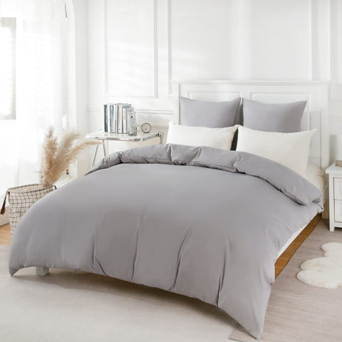REDKEY Bed Linen 240 x 220 cm 3-Piece Light Grey - Duvet Covers 240 x 220 cm with 80 x 80 cm Pillowcases Microfibre Bedding Sets 240 x 220 cm Bed Linen Set with Zip Summer