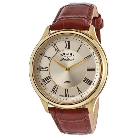 Rotary GS02966-06-09 Mens Revelation Brown Leather Watch with Two Faces