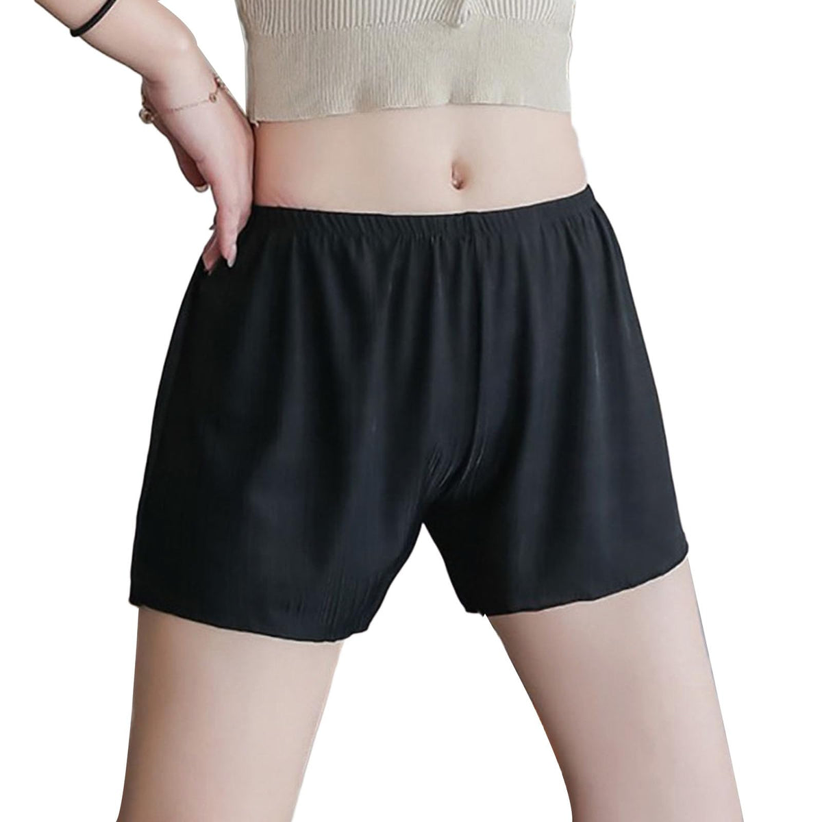 Lopsity Women Satin Shorts Ruffle Panty French Knickers Slip Shorts for Under Dresses Pettipants Half Slip Shorts Split Skirt (Satin, style1-black)
