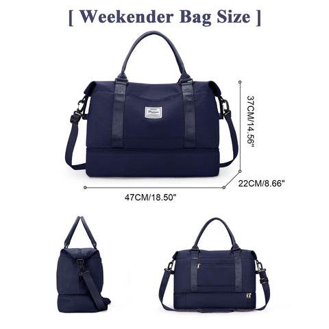 Travel Duffel Bag with Shoes Compartment, Shoulder Weekender Overnight Bag for Women,Travel Tote Bag Sports Gym Bag with Wet Pocket,Navy Blue