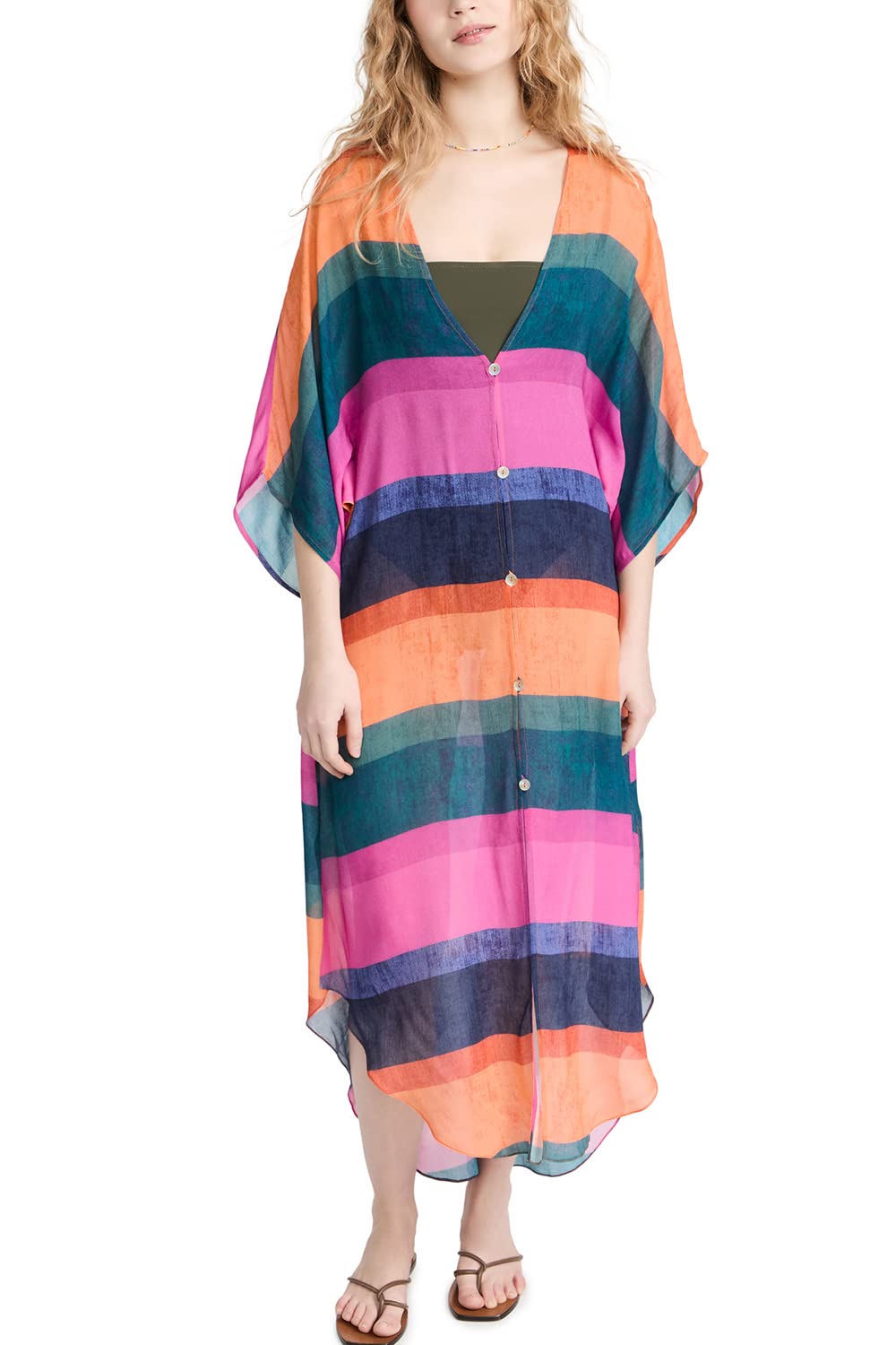 YouKD Long Kaftan Boho Beach Bikini Cover Up Robe Plus Size Loungewear for Women Rainbow