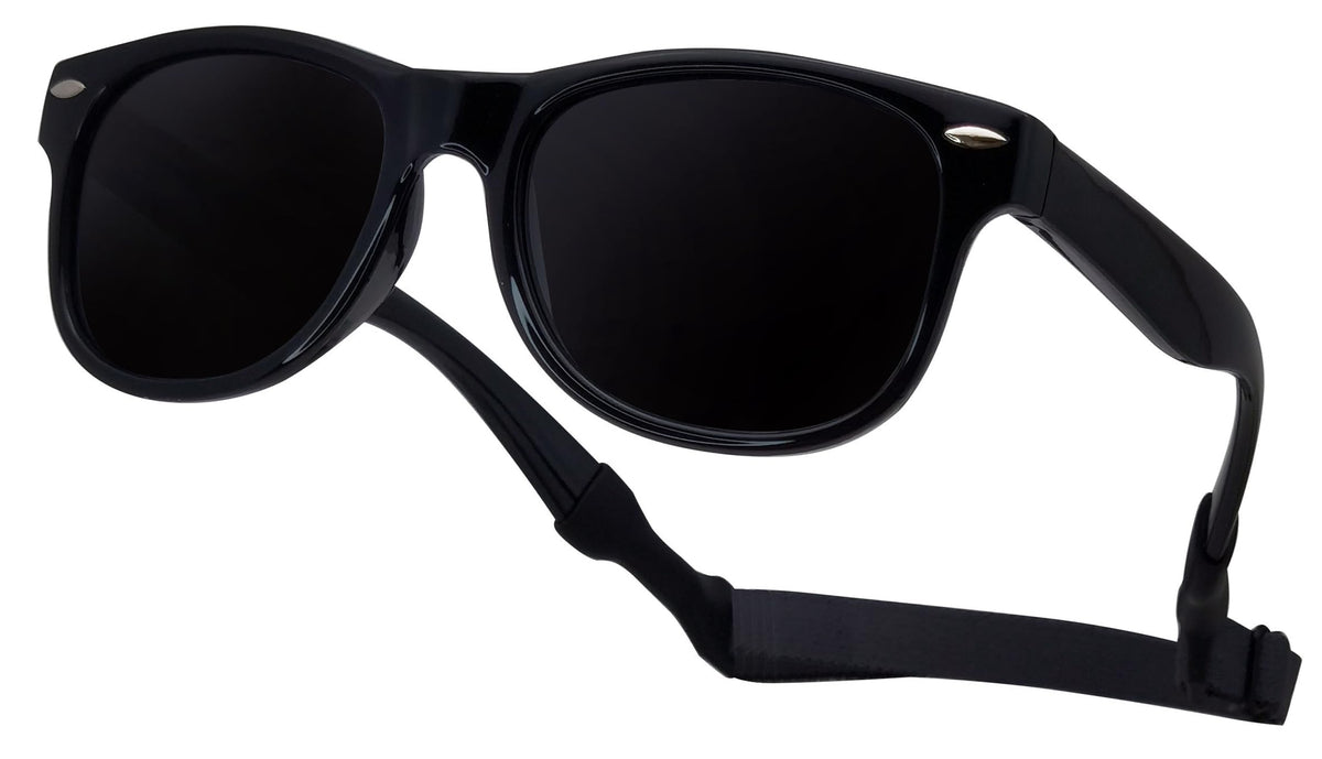 COOLSOME Kids Flexible Polarized UV400 Sunglasses with Strap For Boys Girls Toddler 0-10 (1, black(3-6 yrs), 45mm)