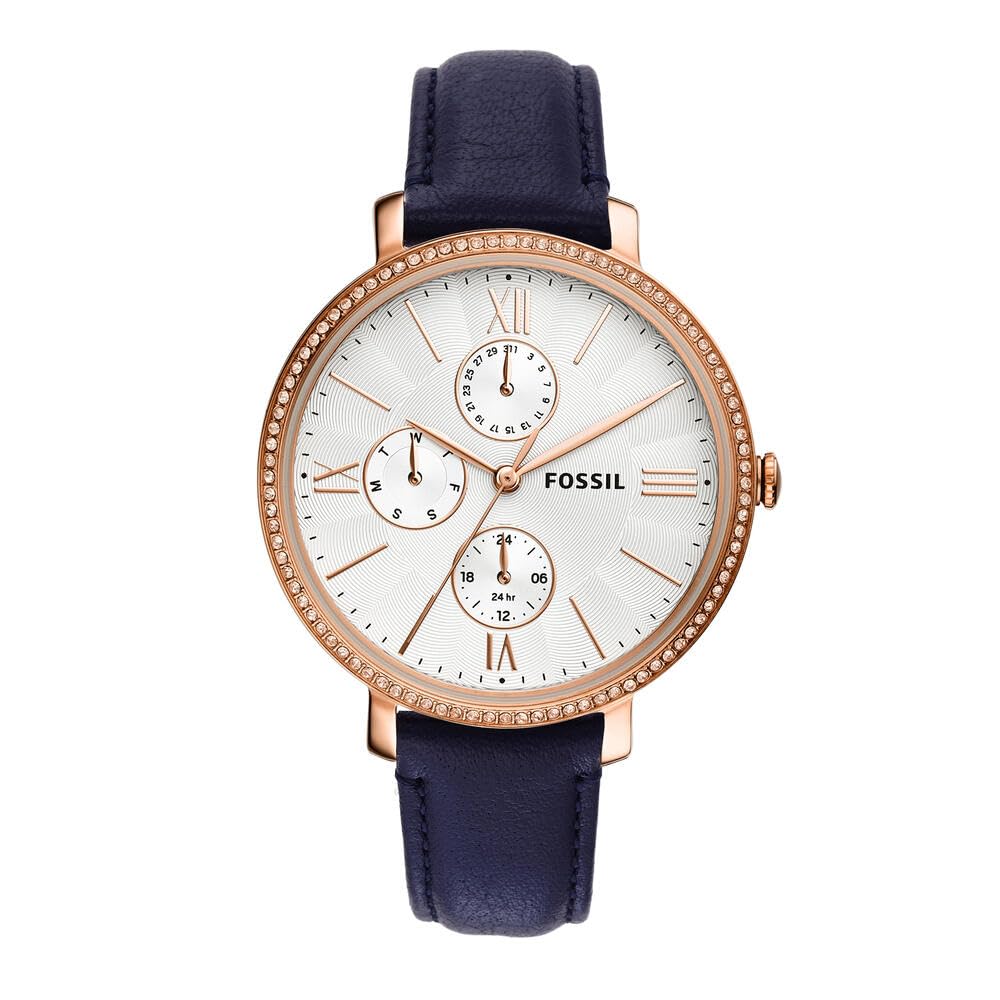 Fossil Watch for Women Jacqueline Multifunction, Multifunction Movement, 38 mm Rose Gold Stainless Steel Case with a Leather Strap, ES5096
