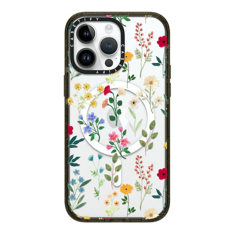 CASETiFY Impact iPhone 14 Pro Max Case [4X Military Grade Drop Tested / 8.2ft Drop Protection/Compatible with Magsafe] - Spring Botanicals 2 - Glossy Black