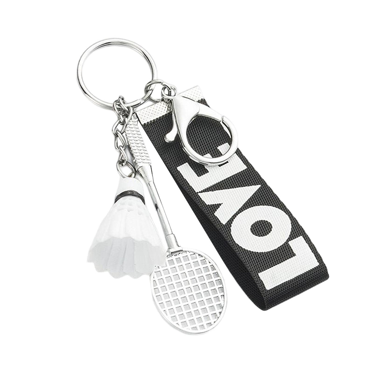 LOVIVER Sports Mini Badminton Keychain Alloy with Wrist Lanyard Door Car Key Chain Key Holder Charm for Men Unisex Bag Accessories Birthday Gift, Black
