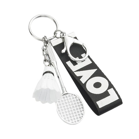 LOVIVER Sports Mini Badminton Keychain Alloy with Wrist Lanyard Door Car Key Chain Key Holder Charm for Men Unisex Bag Accessories Birthday Gift, Black