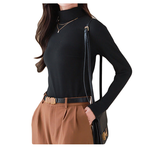 Letuwj Women's high-Neck Tops Breathable Padded Warm Bottoming Shirt Outwear Black M