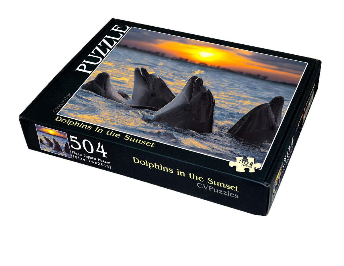 Dolphins in The Sunset 504 Piece Jigsaw Puzzle 16" X 20"
