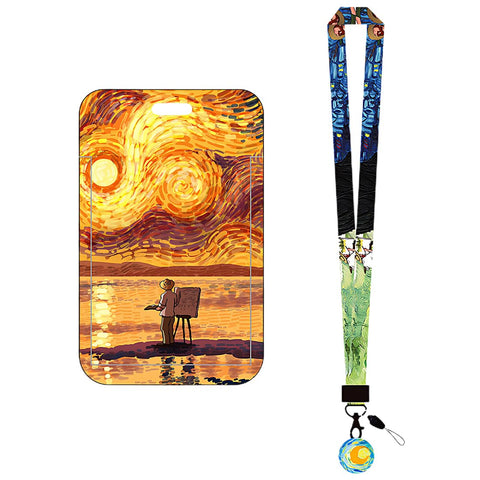 Teegxddy 1 x Removable Lanyard with ID Card Holder Set, Painting Plastic, Hard ID Holder, ID Protector, Suitable for Teachers, Women, Children