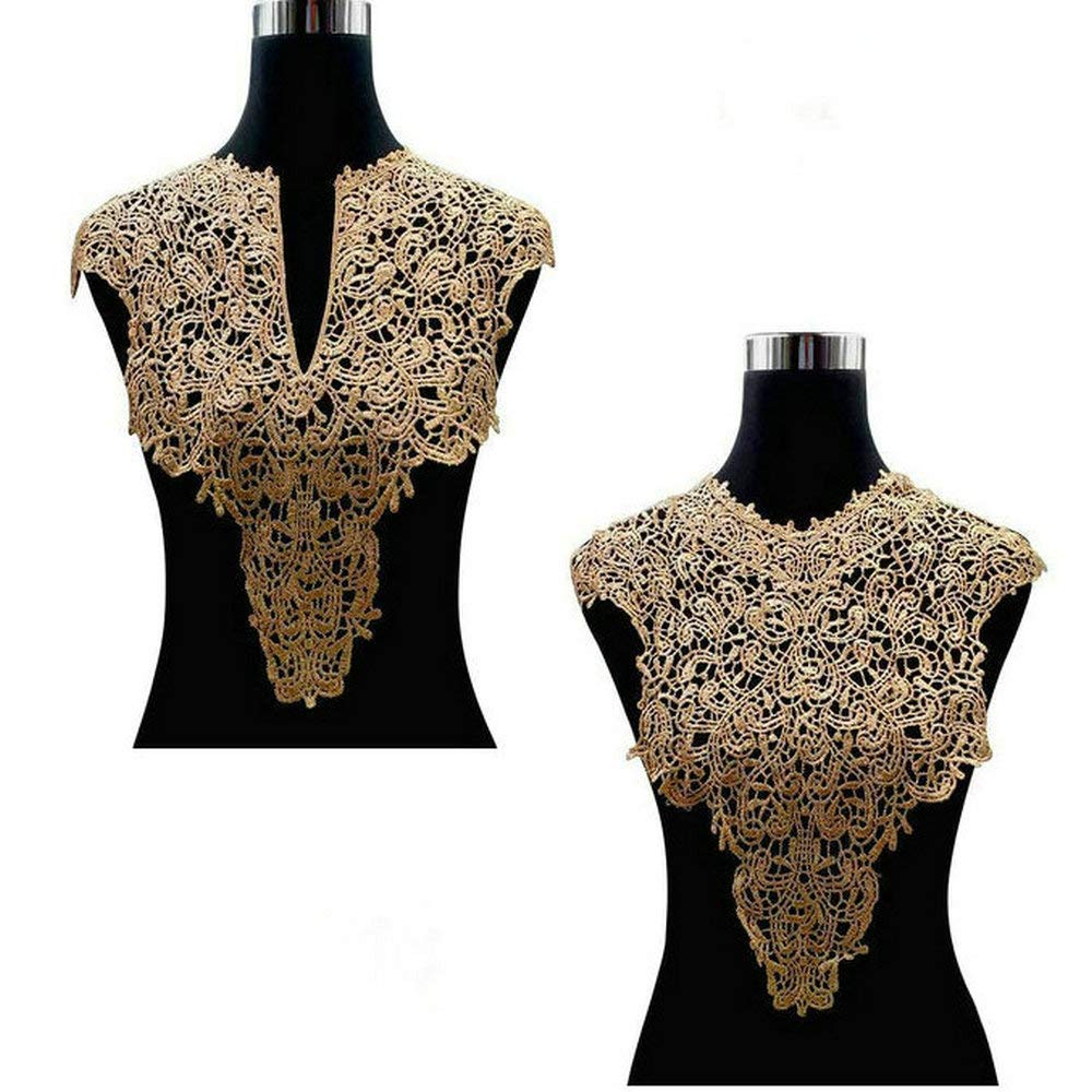 1 Sets (Front/Back) Pink/Red/Black/White Lace Neckline Collar Beautiful Flower Lace Applique Trim, Lace Fabric DIY Sewing Supplies(Dark Coffee)