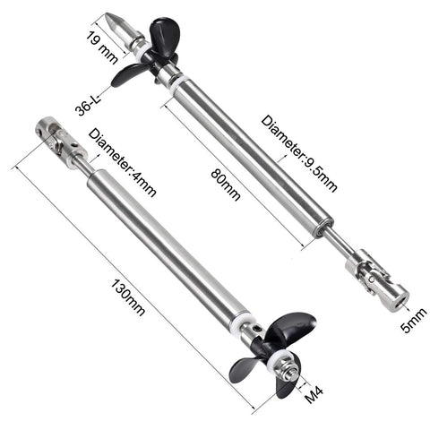uxcell 4mm Drive Shaft, L130mm Shaft, L80mm Sleeve, D36mm Propeller, Fit for 5mm Motor Shaft