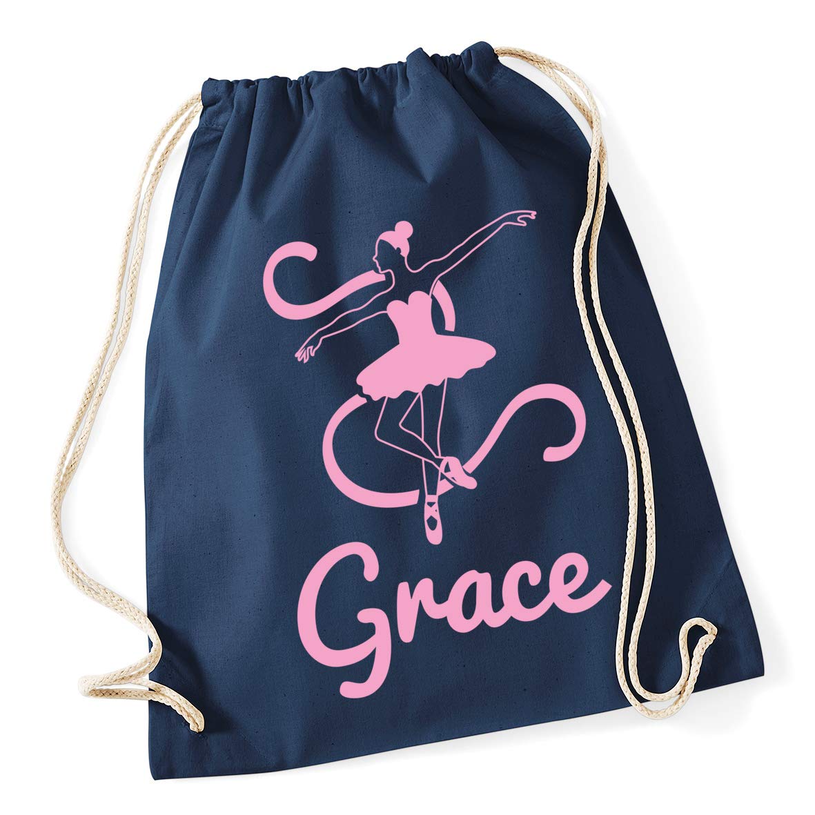 Hippowarehouse (Personalised Ballerina Your Name Ballet Dancer Drawstring Cotton School Gym Bag 37cm x 46cm, 12 litres