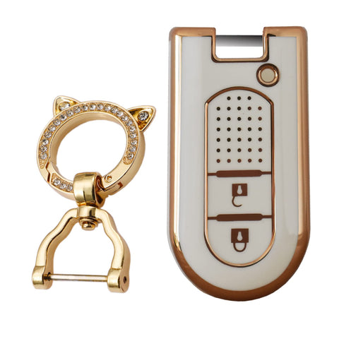 KUNIO Car Key Fob Cover Fit for Toyota Rush Daihatsu Tanto LA600S LA800S Perodua Key Protective Cover Keychain TPU Key Holder 2 Buttons C White
