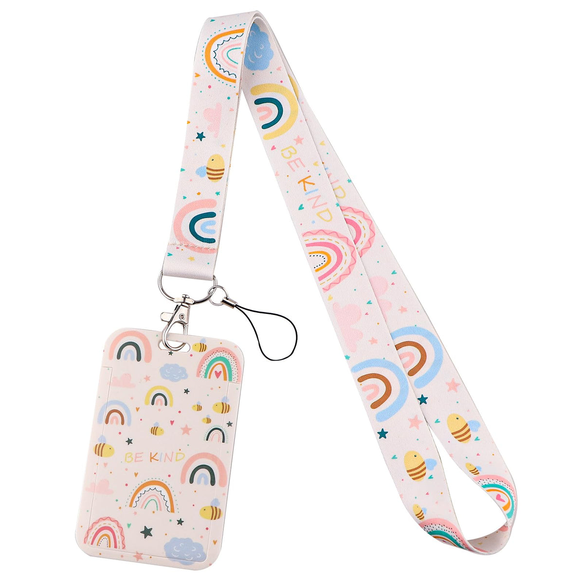 Juanooo Aesthetic Rainbow ID Lanyard with Card Holder for Keys Preppy Neck Keycard Lanyard for School Student ID Cute Key Lanyard for Women Girls Teachers Kids for ID Badges