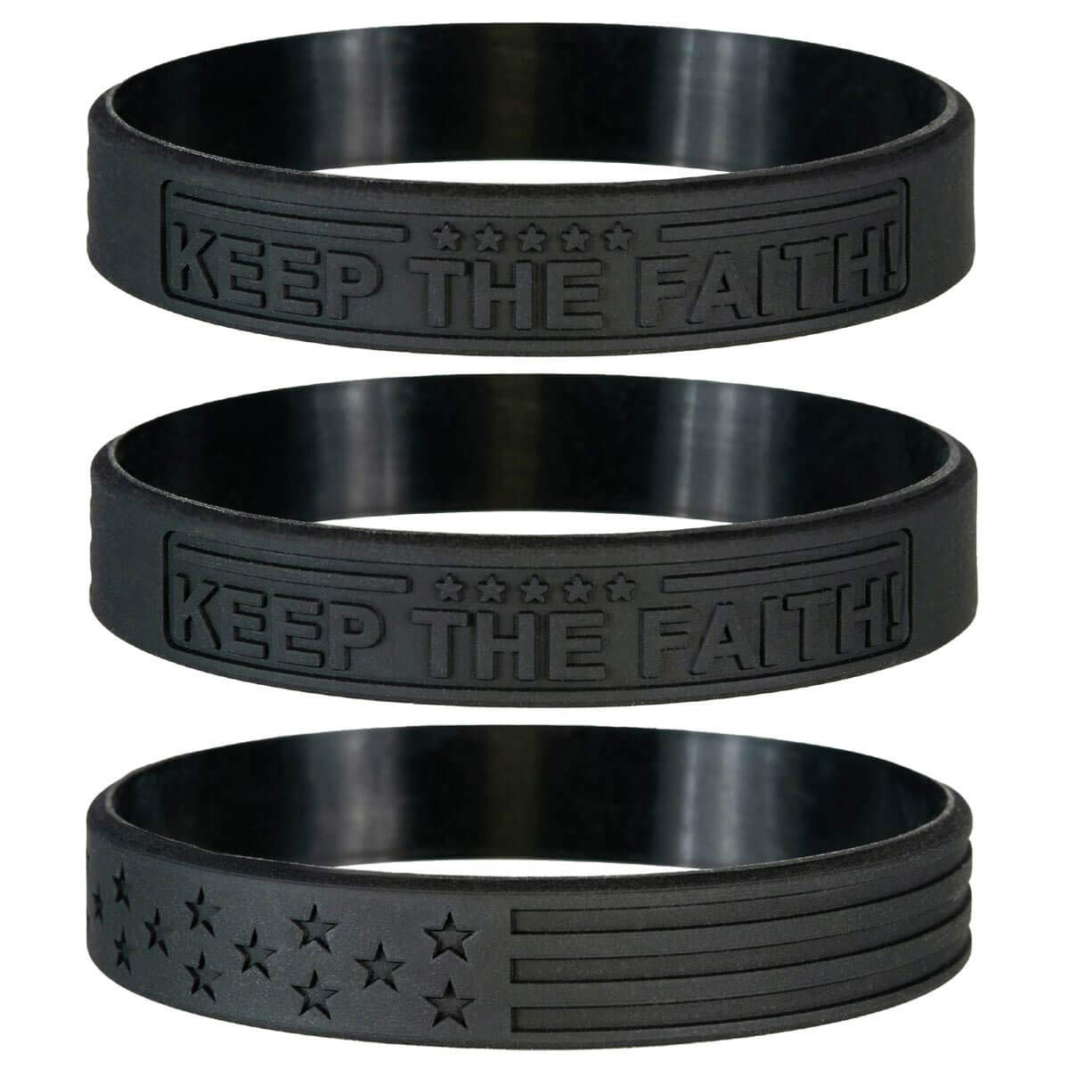 Sainstone Power of Faith Keep The Faith Inspirational Silicone Bracelets with American Flag - Motivational Rubber Wristbands Gifts for Patriots, Men, Women, Marine Corps, Army and Sport Fans (Unisex)