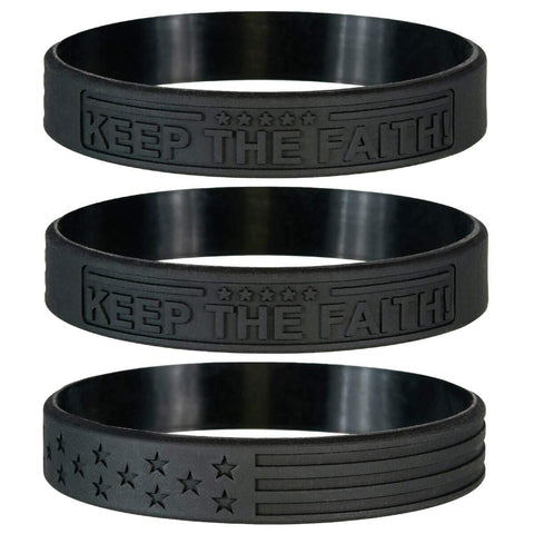 Sainstone Power of Faith Keep The Faith Inspirational Silicone Bracelets with American Flag - Motivational Rubber Wristbands Gifts for Patriots, Men, Women, Marine Corps, Army and Sport Fans (Unisex)