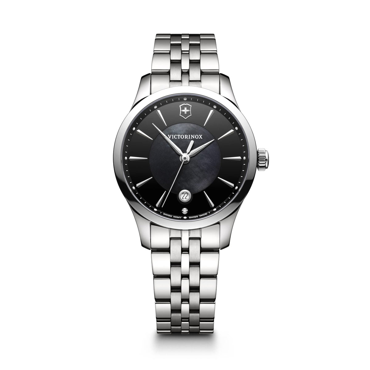 Victorinox Women’s Watch Alliance Small Ø 35 mm, Swiss Made, Analogue Quartz, Water-Resistant up to 100 m, Sapphire Glass, Stainless Steel Strap, Black/Silver