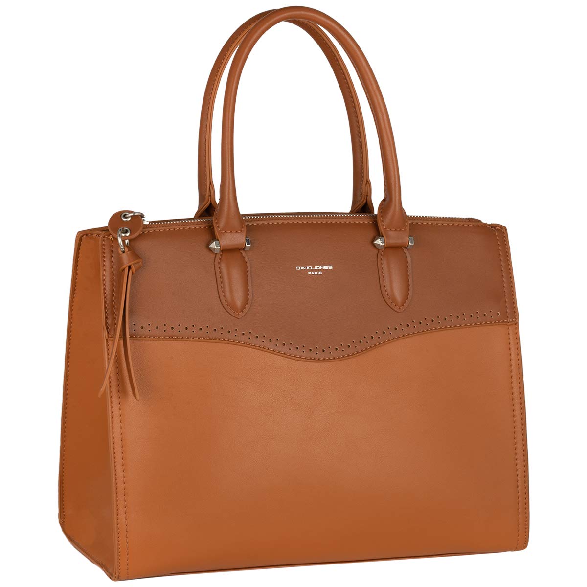 David Jones - Womens Large Top-Handle Bag - Ladies Handbag PU Leather - Tote Shopper Many Compartments Pockets - Elegant Shoulder Crossbody Bag Casual City Fashion Elegant Work - Camel Brown