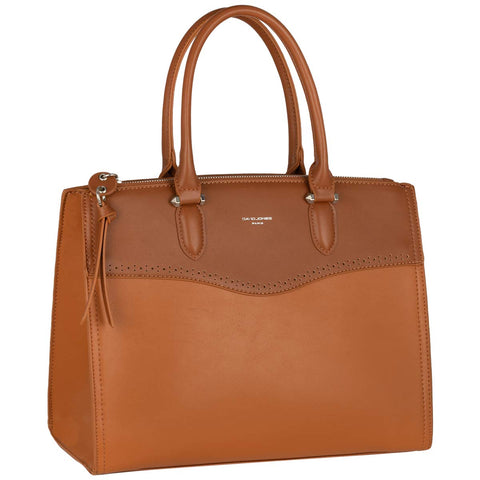 David Jones - Womens Large Top-Handle Bag - Ladies Handbag PU Leather - Tote Shopper Many Compartments Pockets - Elegant Shoulder Crossbody Bag Casual City Fashion Elegant Work - Camel Brown