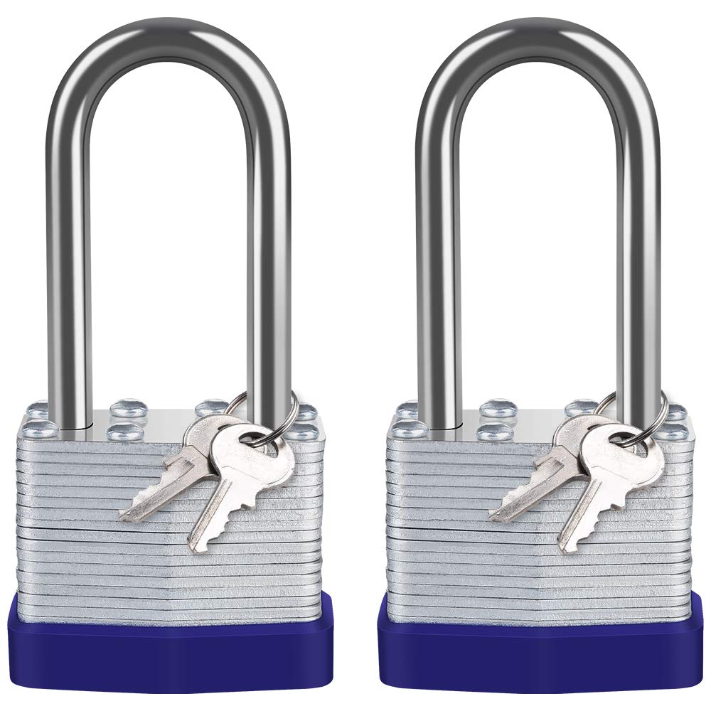 Keyed Padlocks, [2 Pack] Diyife 40mm Padlock Weatherproof Outdoor, 1.62in Long Shackle Padlock Heavy Duty Laminated Steel Padlock Keyed Alike for School, Gym Locker, Office, Garage, Fence, Shed,