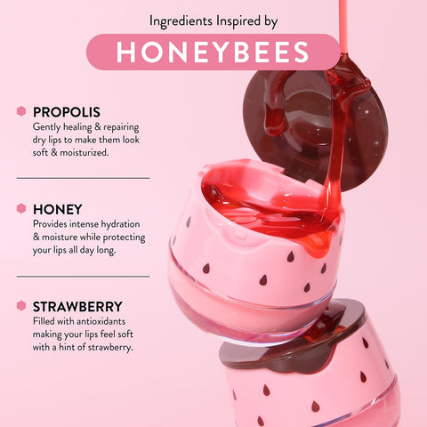 Bee Balm Original Lip Balm Strawberry Hydrating Lip Care, Prevention of Dry and Cracked Lips, Propolis Honey Lip Mask, Lip Moisturizing & Sleep Mask, Reduces Lip Lines, Original Beeswax with Vitamin E