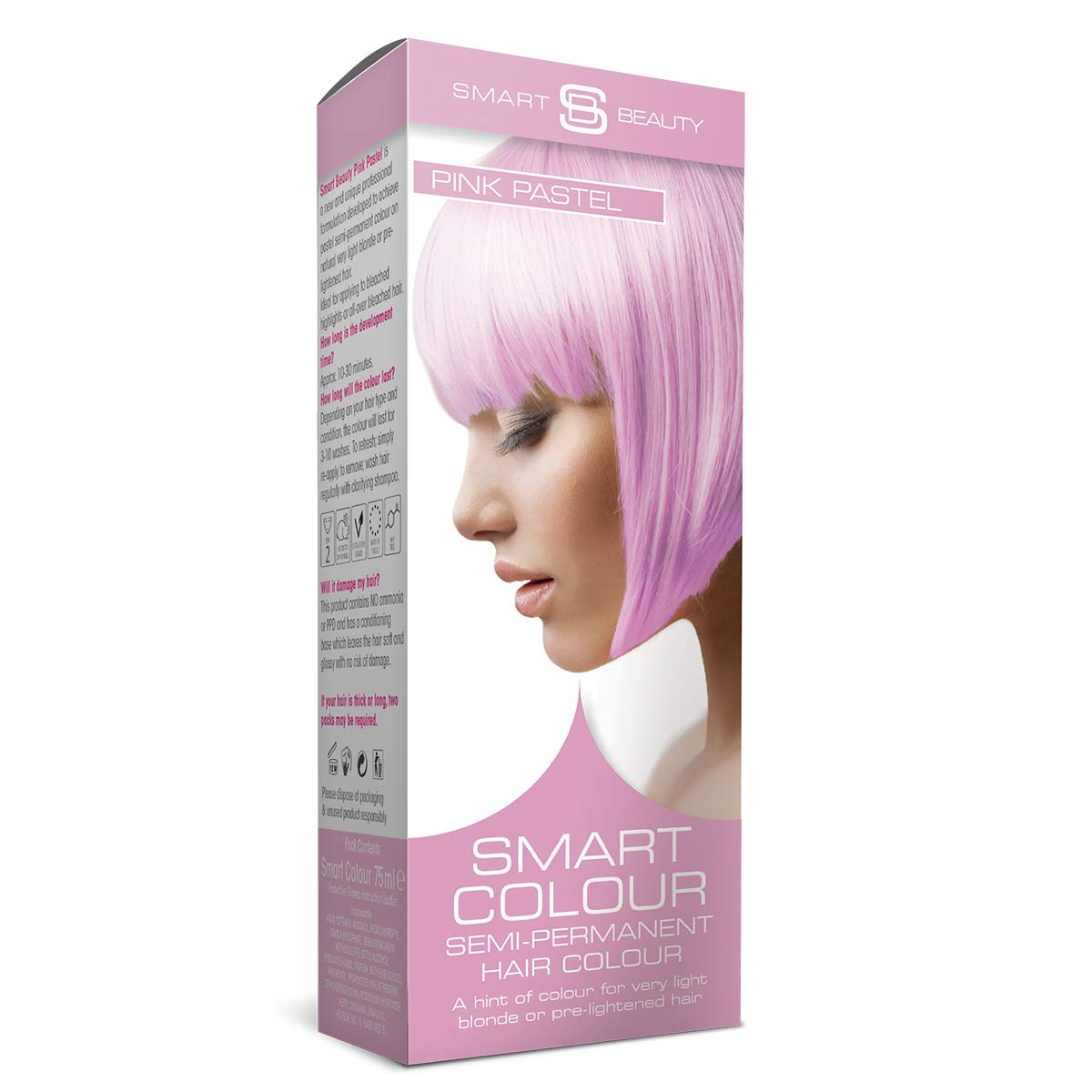 Smart Beauty Pink Hair Dye Semi-Permanent, Pastel Pink Hair Dye Perfect for Light Blonde, with Non-Drip Pre Mixed Formulation with Hair Conditioning Cream, No Ammonia, No Peroxide, No Parabens