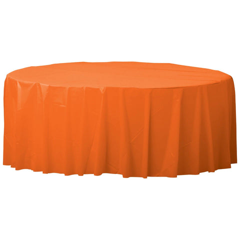 Round Plastic Table Cover - 84" - Elegant & High-Quality Event Essential, Perfect for Parties, Weddings, & Special Occasions, Orange Peel, Pack of 12
