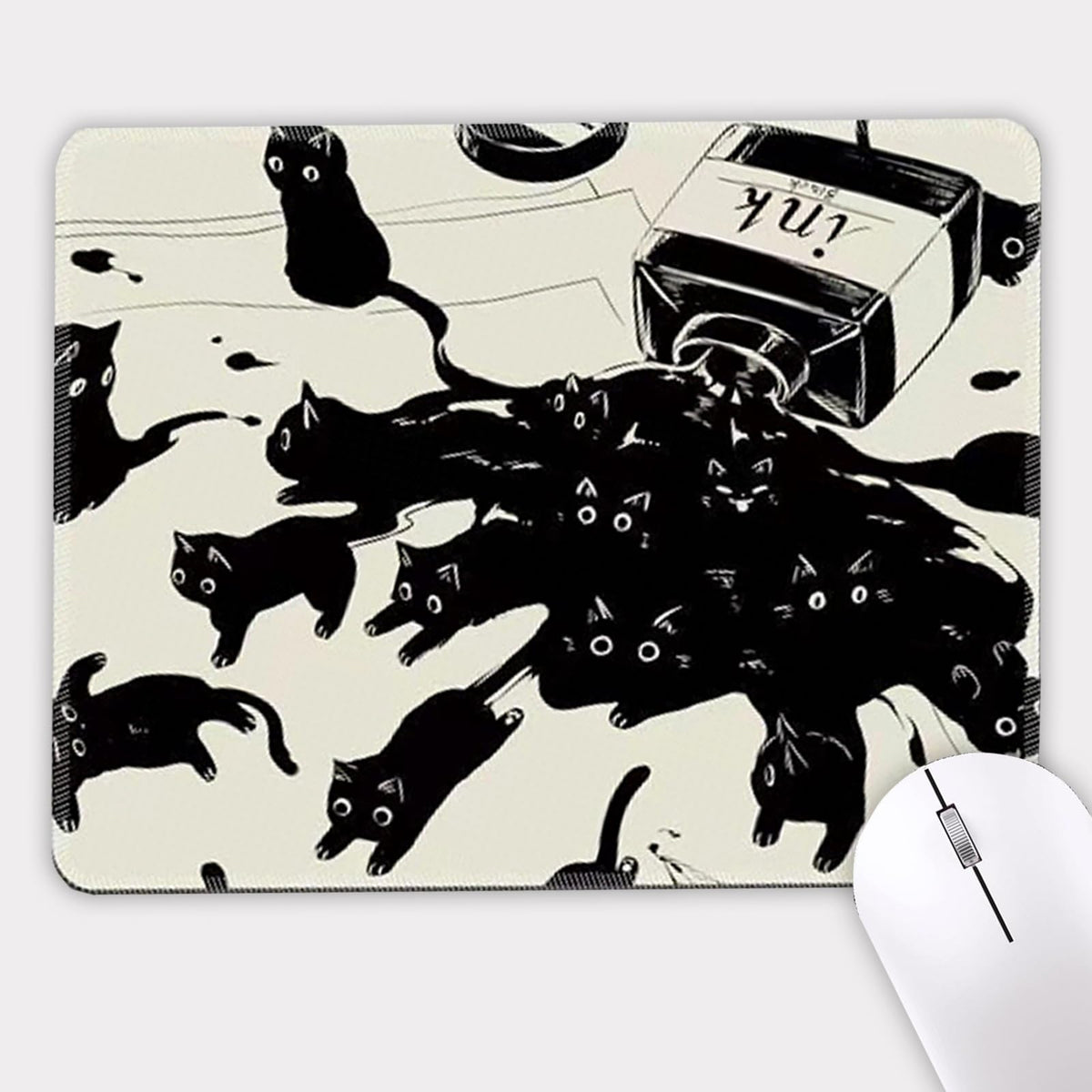 Uniqcasa Mouse Pad Small Mouse Pad 9.5 x 7.9 inch Cute Cat Mouse Mat Desk Pad with Non-Slip Rubber Base,Kawaii Anime Laptop Computer Mousepad Desk Mat for Gaming Work (Black Ink Cat)